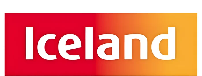Iceland logo in white text on a gradient background, shifting from red to orange.